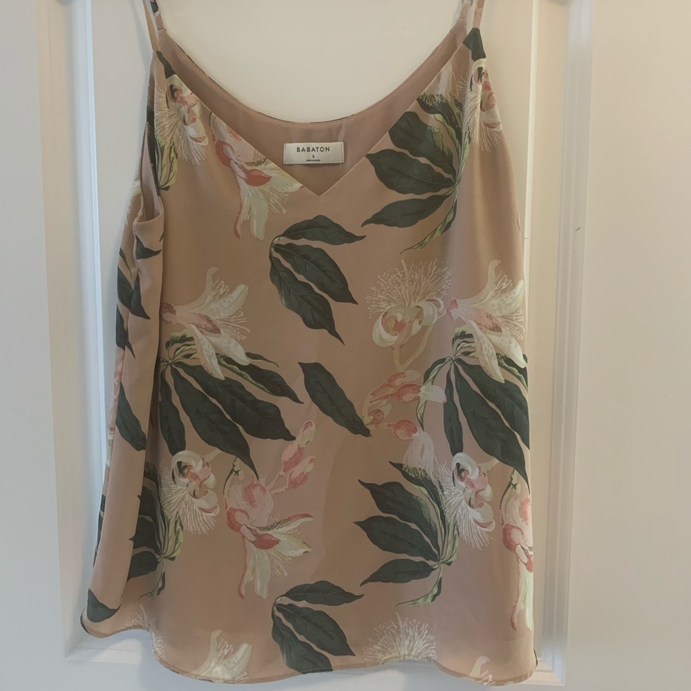 Aritzia Floral Camisole in Beige and Green